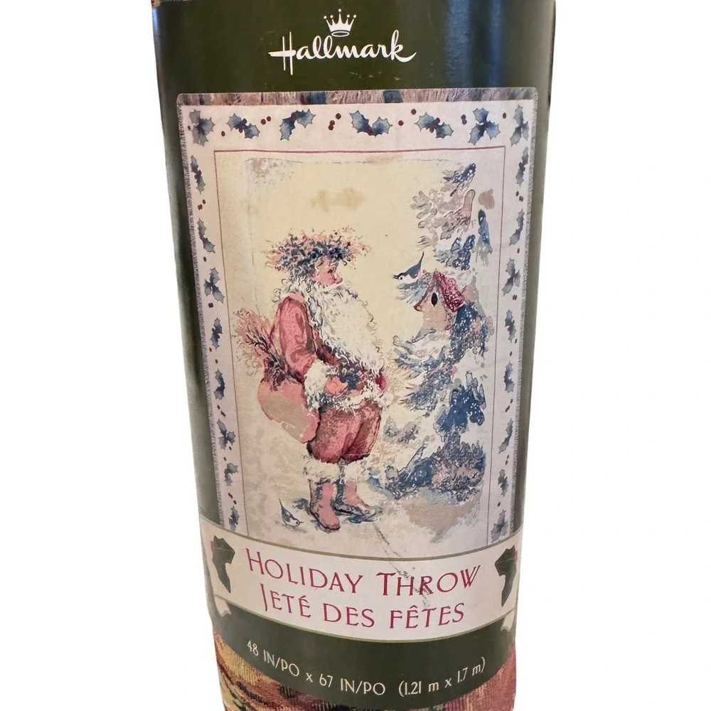 Vintage Hallmark Christmas Tapestry Throw Blanket Santa 48 x 67 New Old‎ Stock